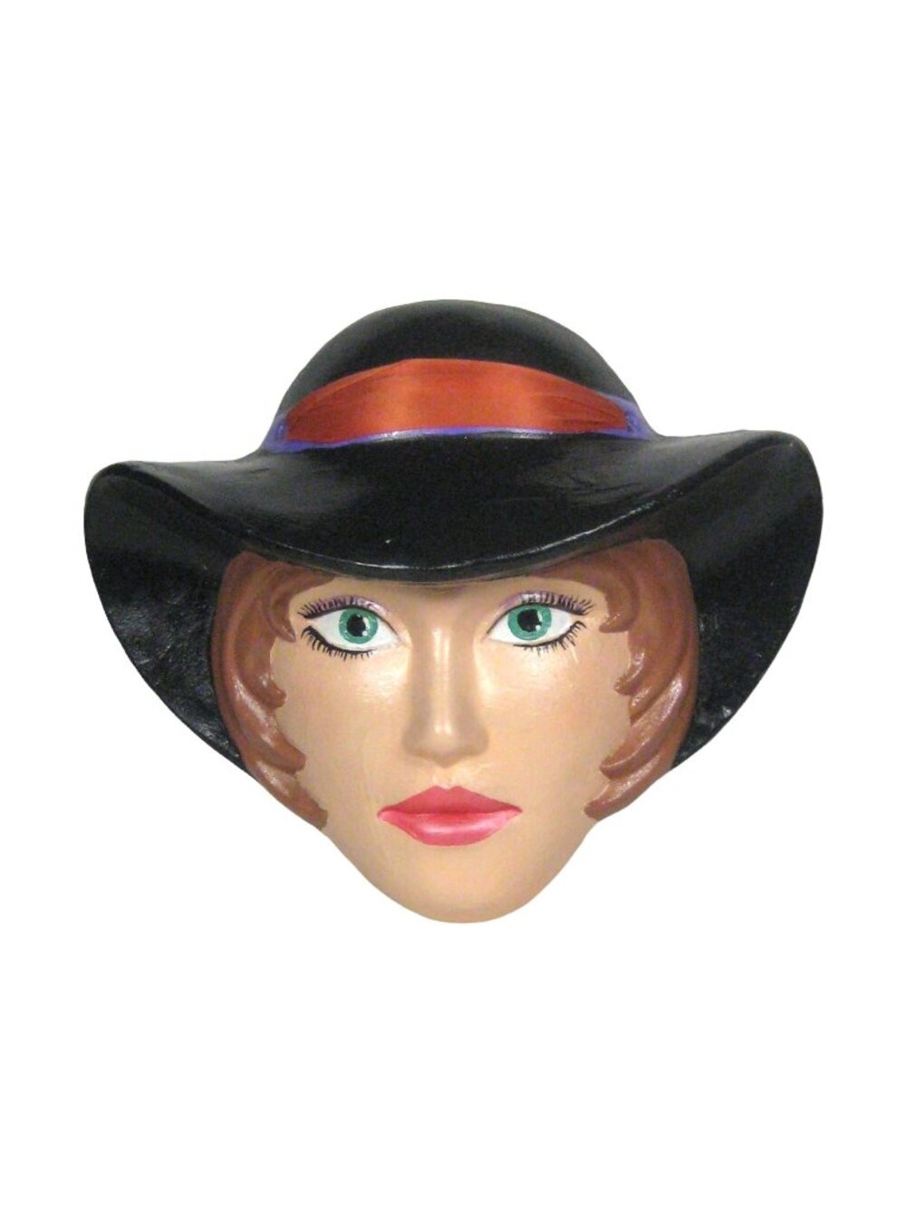 Decorative Head Plaster Woman in Hat Wall Decor Face Hand Painted Plaque
